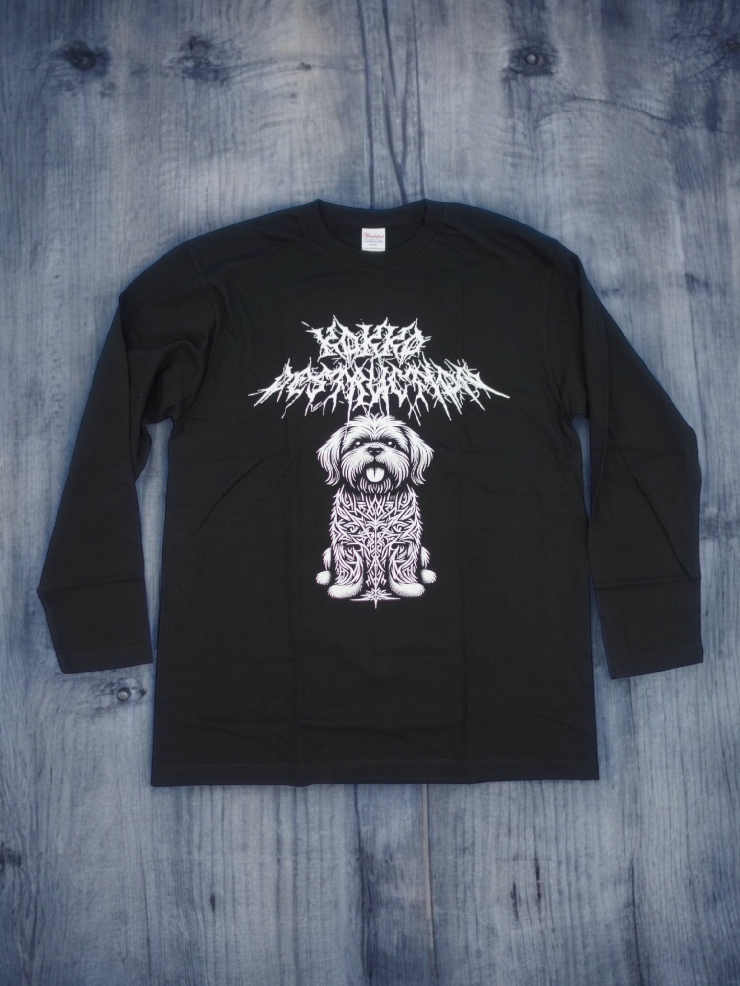 フロントプリント 長袖Tシャツトライバル犬